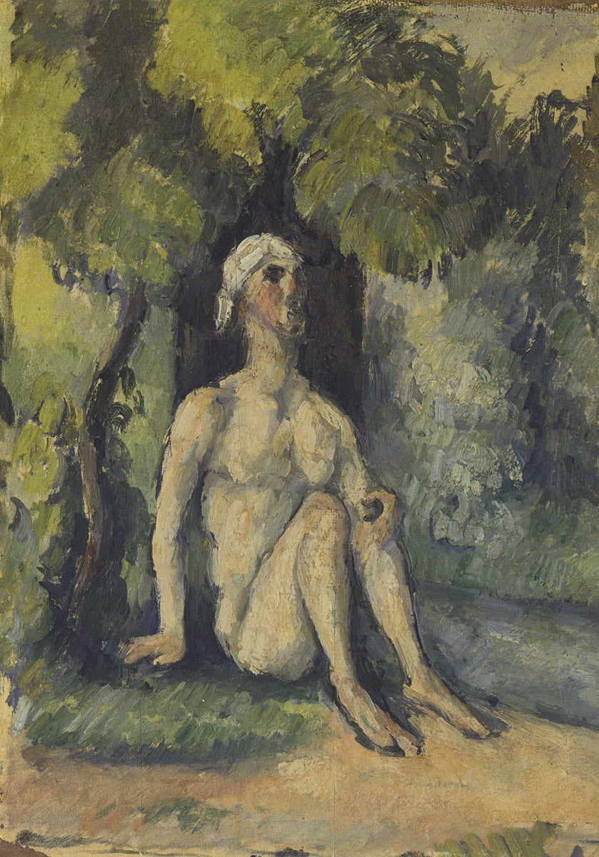 Reproduction du tableau « Baigneur assis au bord de l'eau - Paul Cézanne » par Alpha Reproduction en peinture à l’huile