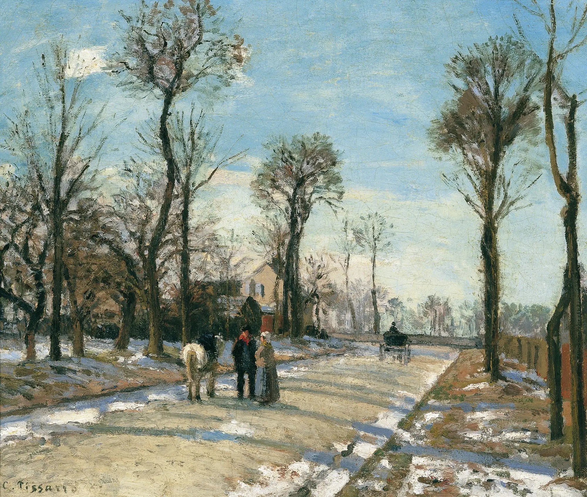 Reproduction du tableau « Route de Versailles, Louveciennes, soleil et neige d'hiver - Camille Pissarro » par Alpha Reproduction en peinture à l’huile