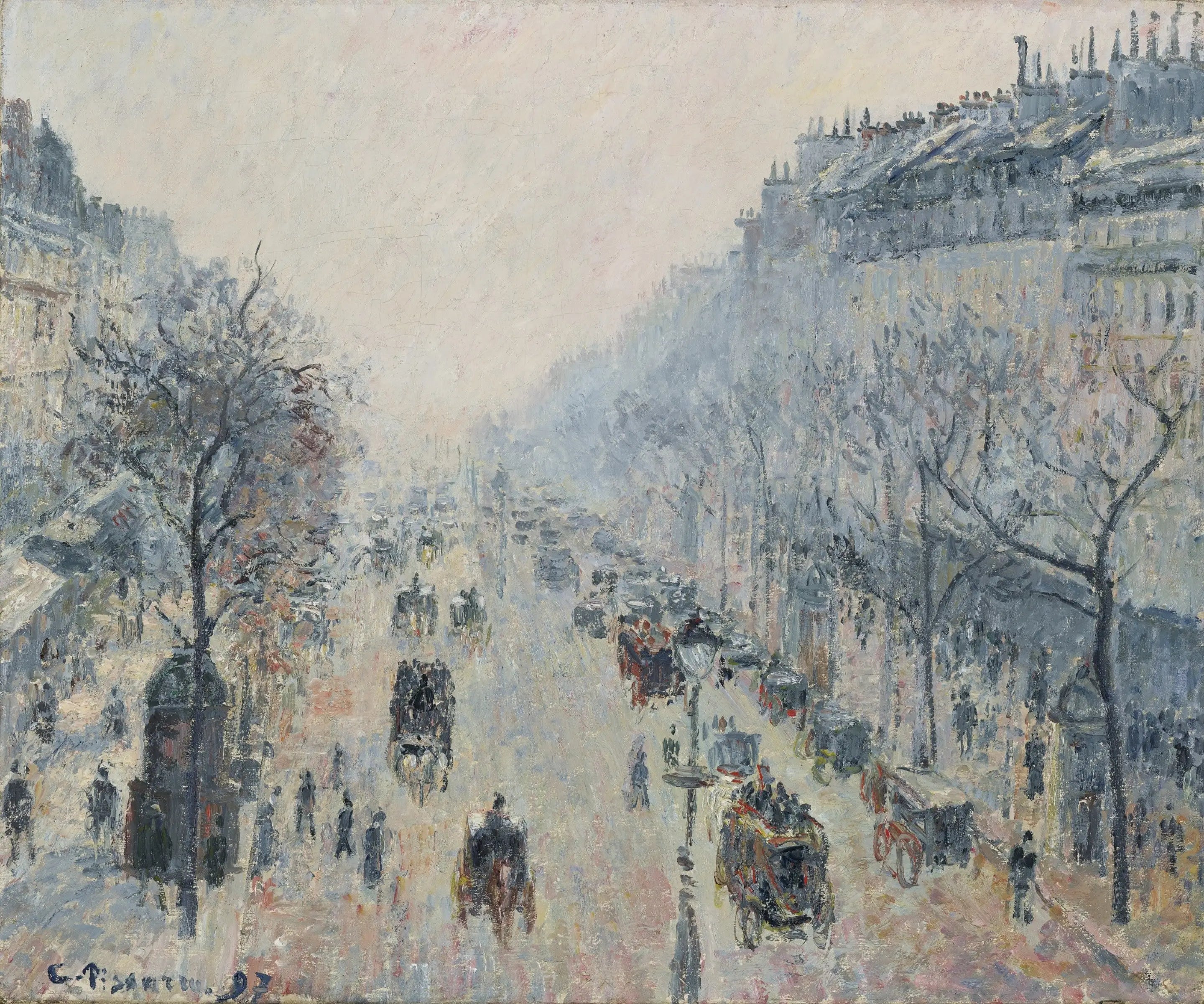 Reproduction du tableau « Le Boulevard Montmartre, brume du matin - Camille Pissarro » par Alpha Reproduction en peinture à l’huile
