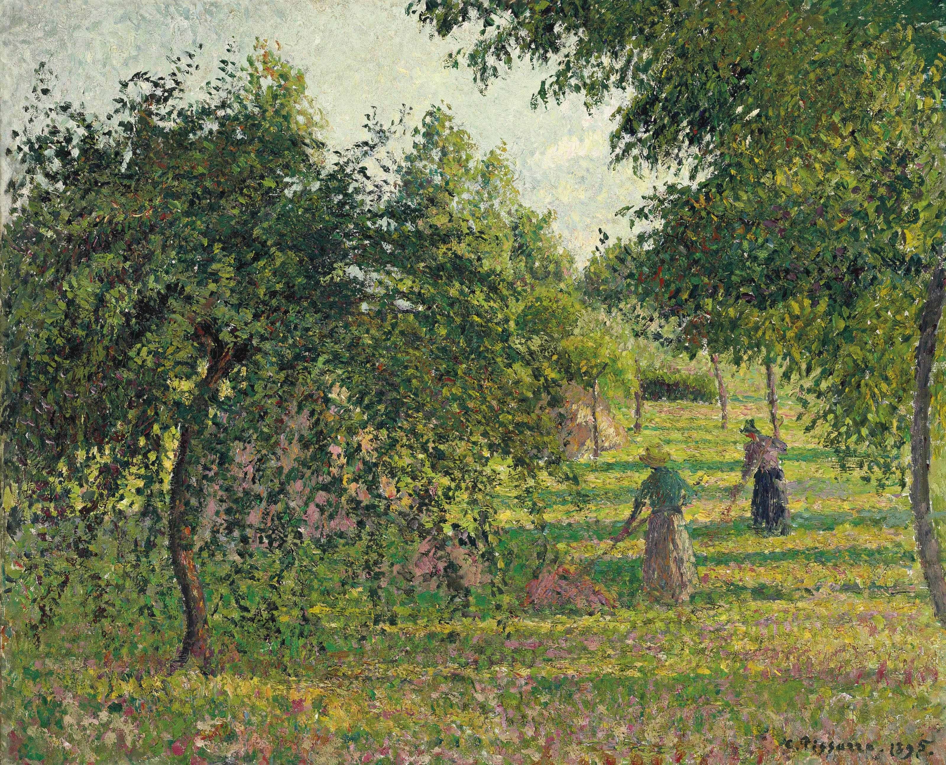 Reproduction du tableau « Pommiers et paysanne ratissant le foin, Éragny - Camille Pissarro » par Alpha Reproduction en peinture à l’huile