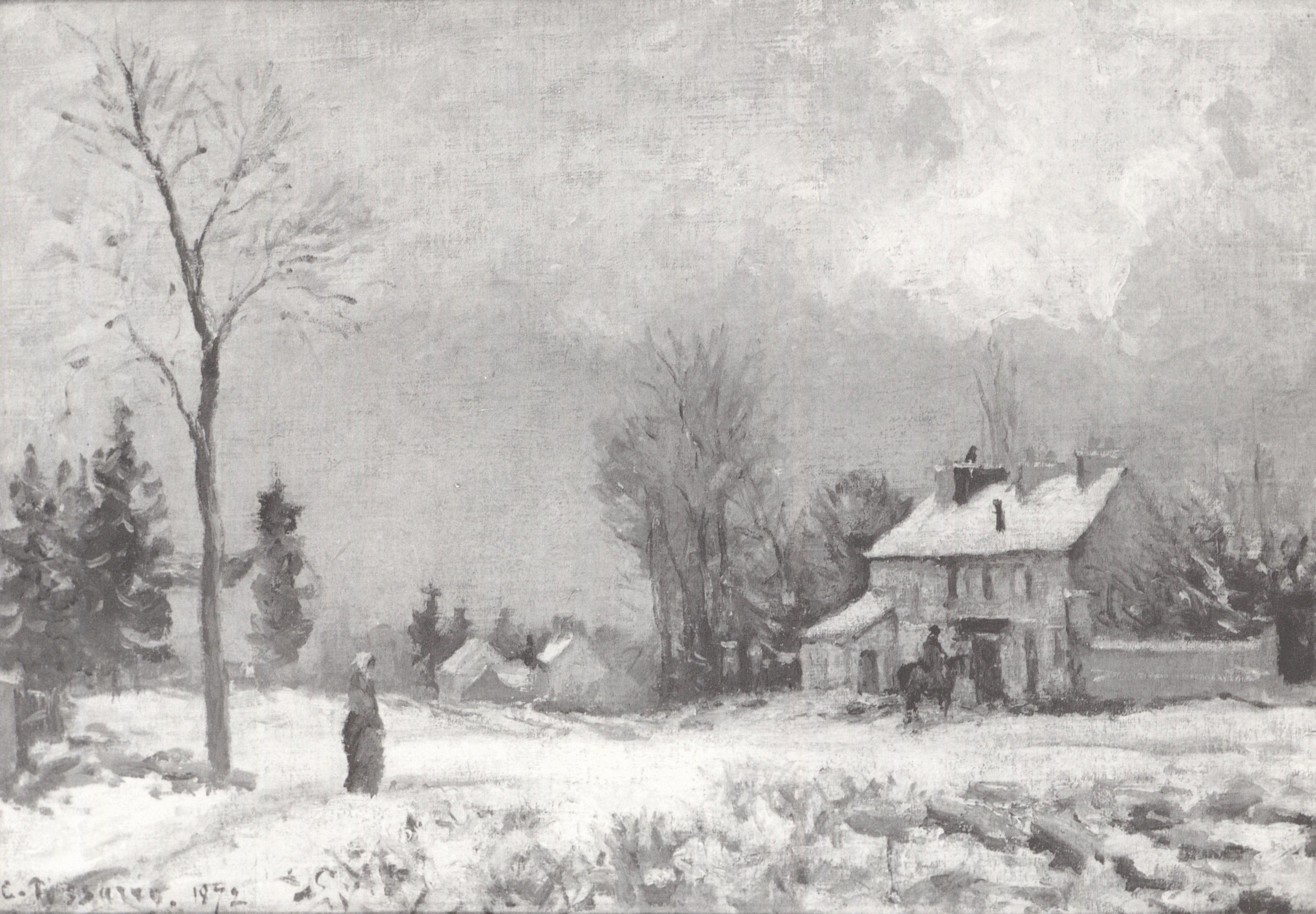 Reproduction du tableau « Le Relais de poste, route de Versailles, Louveciennes, neige - Camille Pissarro » par Alpha Reproduction en peinture à l’huile