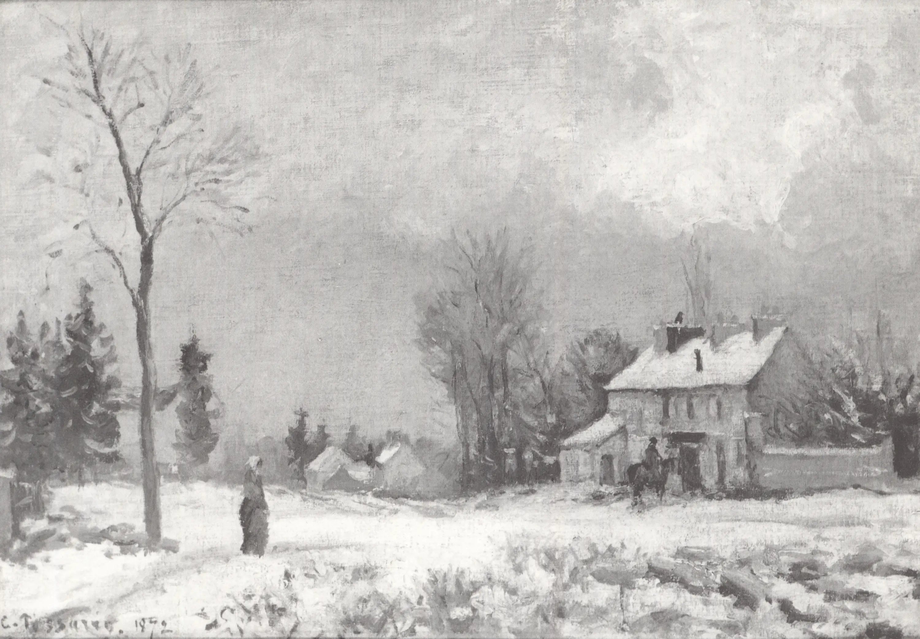 Reproduction du tableau « Le Relais de poste, route de Versailles, Louveciennes, neige - Camille Pissarro » par Alpha Reproduction en peinture à l’huile