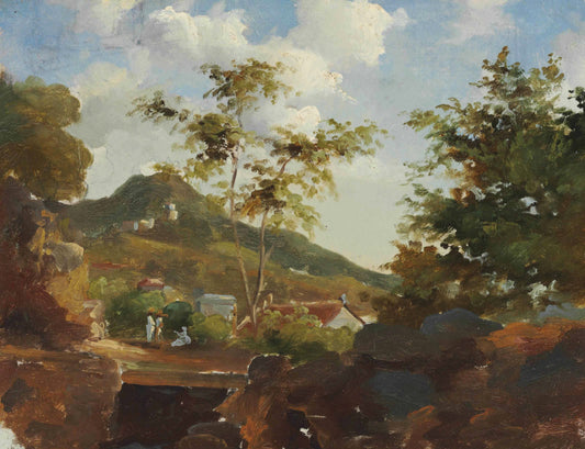 Reproduction du tableau « Village au pied d'une colline - Camille Pissarro » par Alpha Reproduction en peinture à l’huile