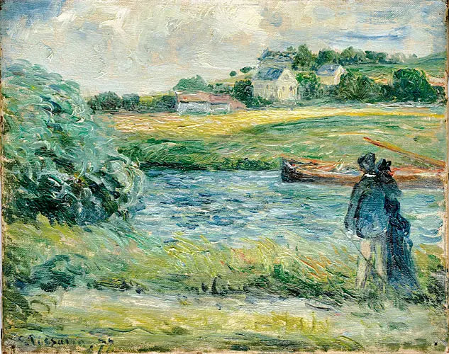 Reproduction du tableau « Promenade au bord de l'eau, Pontoise - Camille Pissarro » par Alpha Reproduction en peinture à l’huile