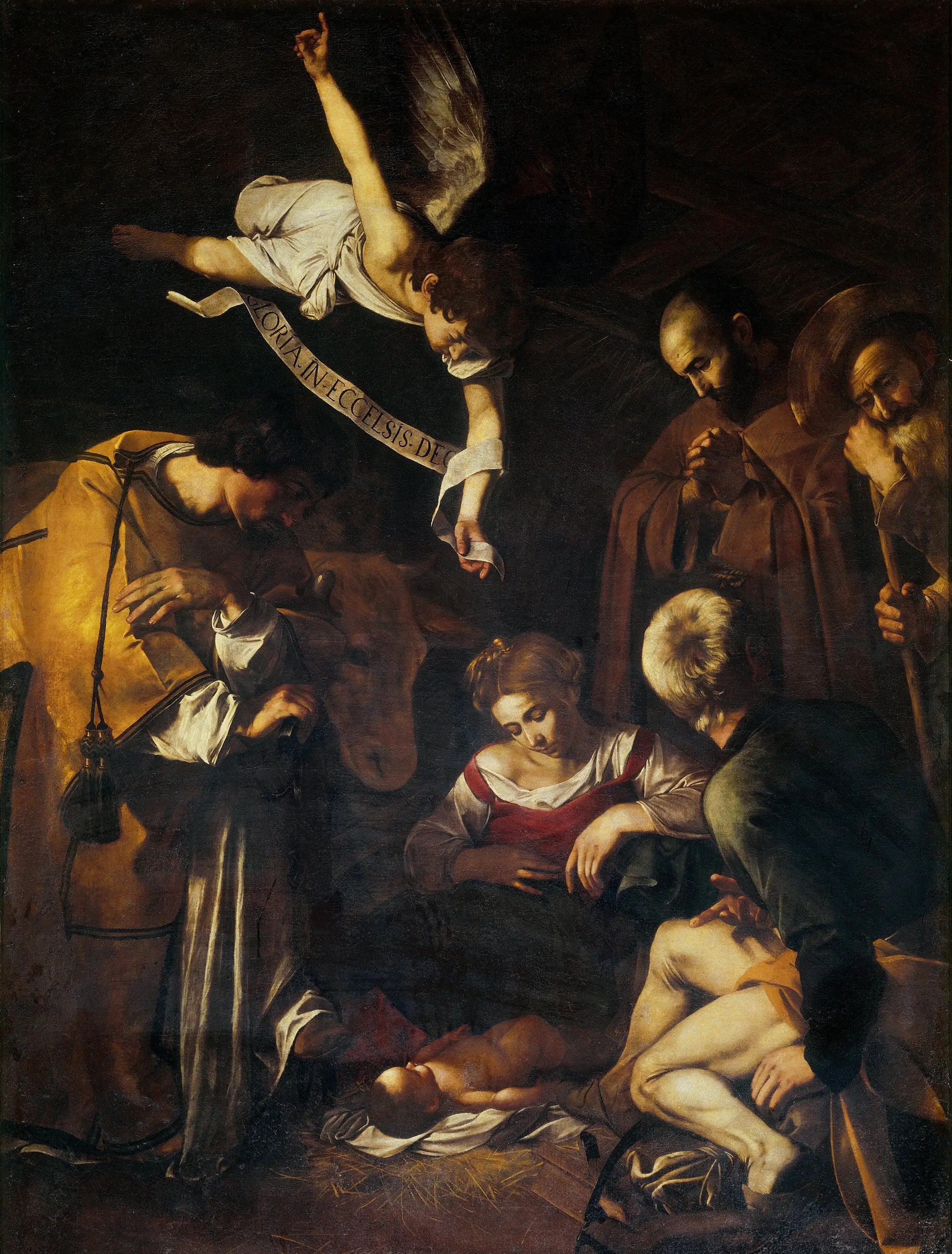 Reproduction du tableau « La Nativité avec saint François et saint Laurent - Le Caravage » par Alpha Reproduction en peinture à l’huile