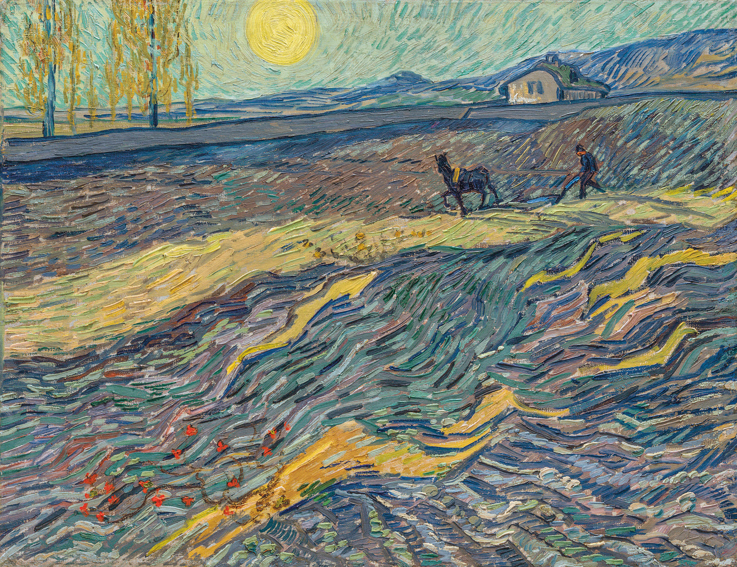 🌾 שדה עם איכר חרוש וטחנה – וינסנט ואן גוך (1889)