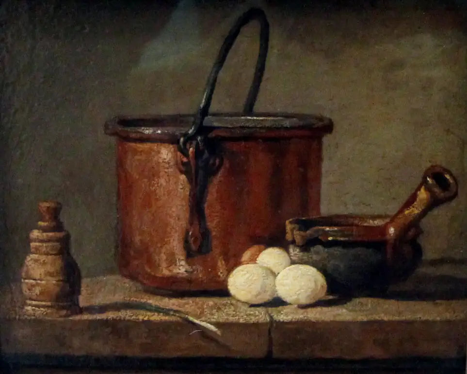 Ustensiles de cuisine chaudron poélon et œufs - Jean Siméon Chardin - Alpha Reproduction