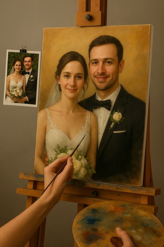 💍 לוח חתונה בהתאמה אישית – ציור בשמן רגש ואלגנטיות
