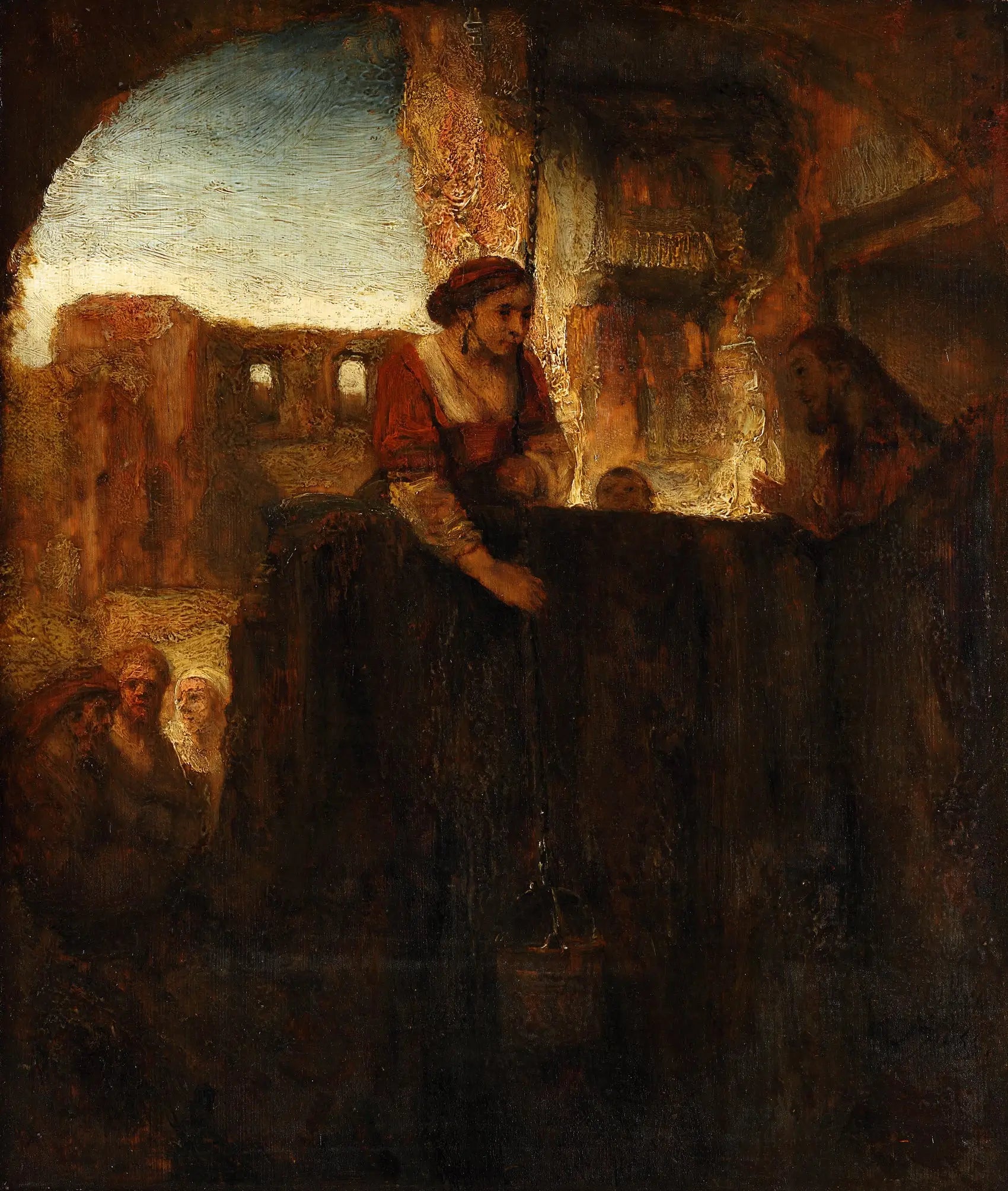 Reproduction du tableau « Le Christ et la Samaritaine - Rembrandt » par Alpha Reproduction en peinture à l’huile