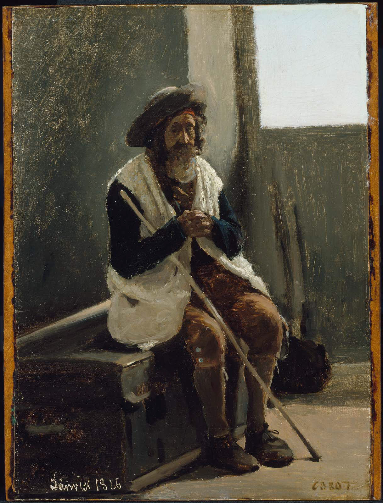 Rome, vieillard assis sur une malle appartenant à Corot - Jean-Baptiste Camille Corot