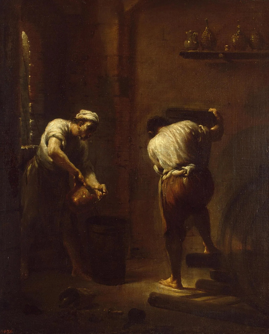Scène dans la cave - Giuseppe Maria Crespi image 1 reproduction de peinture à l’huile