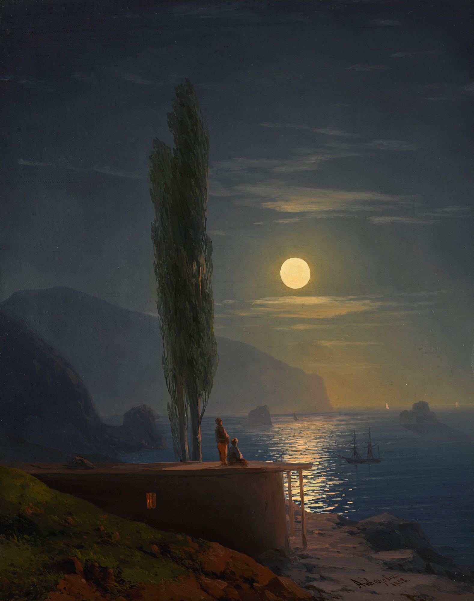 Personnages sur une côte éclairée par la lune - Ivan Aïvazovski