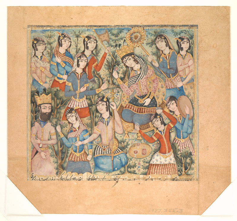 Reine et prince entourés de musiciens - Atelier persan anonyme