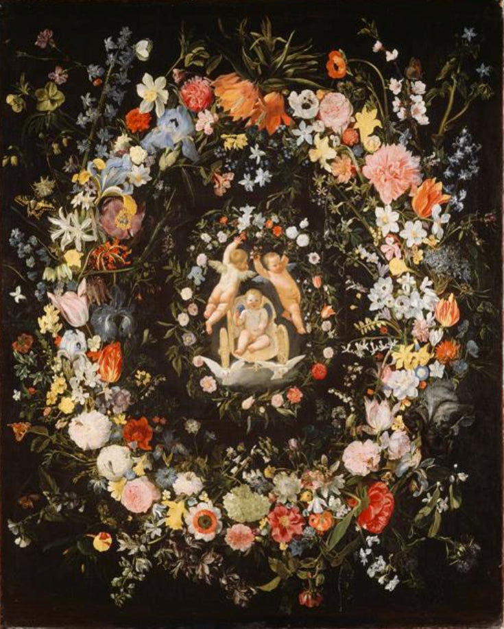 Guirlande de fleurs entourant un médaillon représentant le triomphe de l'amour - Domenichino