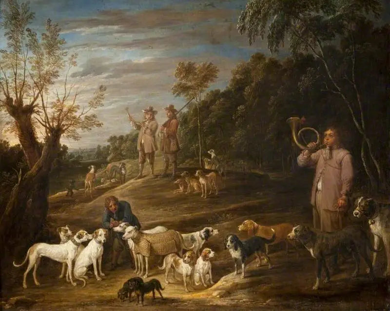 Paysage avec chasseurs et chiens - David Teniers le Jeune - Alpha Reproduction