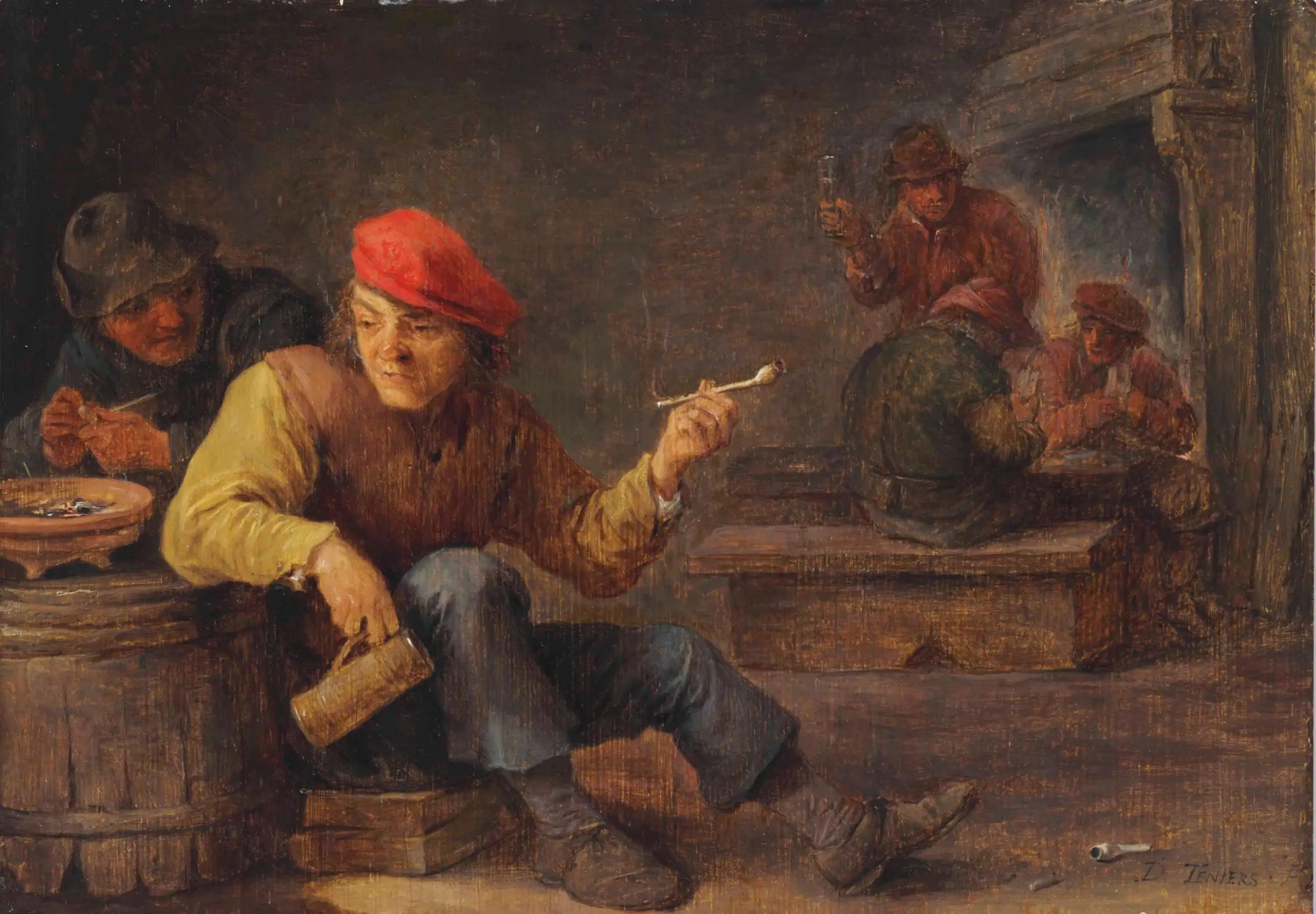 Des rustres boivent et fument dans une auberge - David Teniers le Jeune - Alpha Reproduction