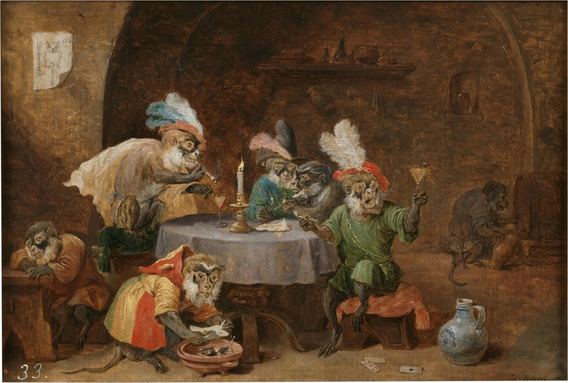Des singes qui fument et boivent - David Teniers le Jeune - Alpha Reproduction
