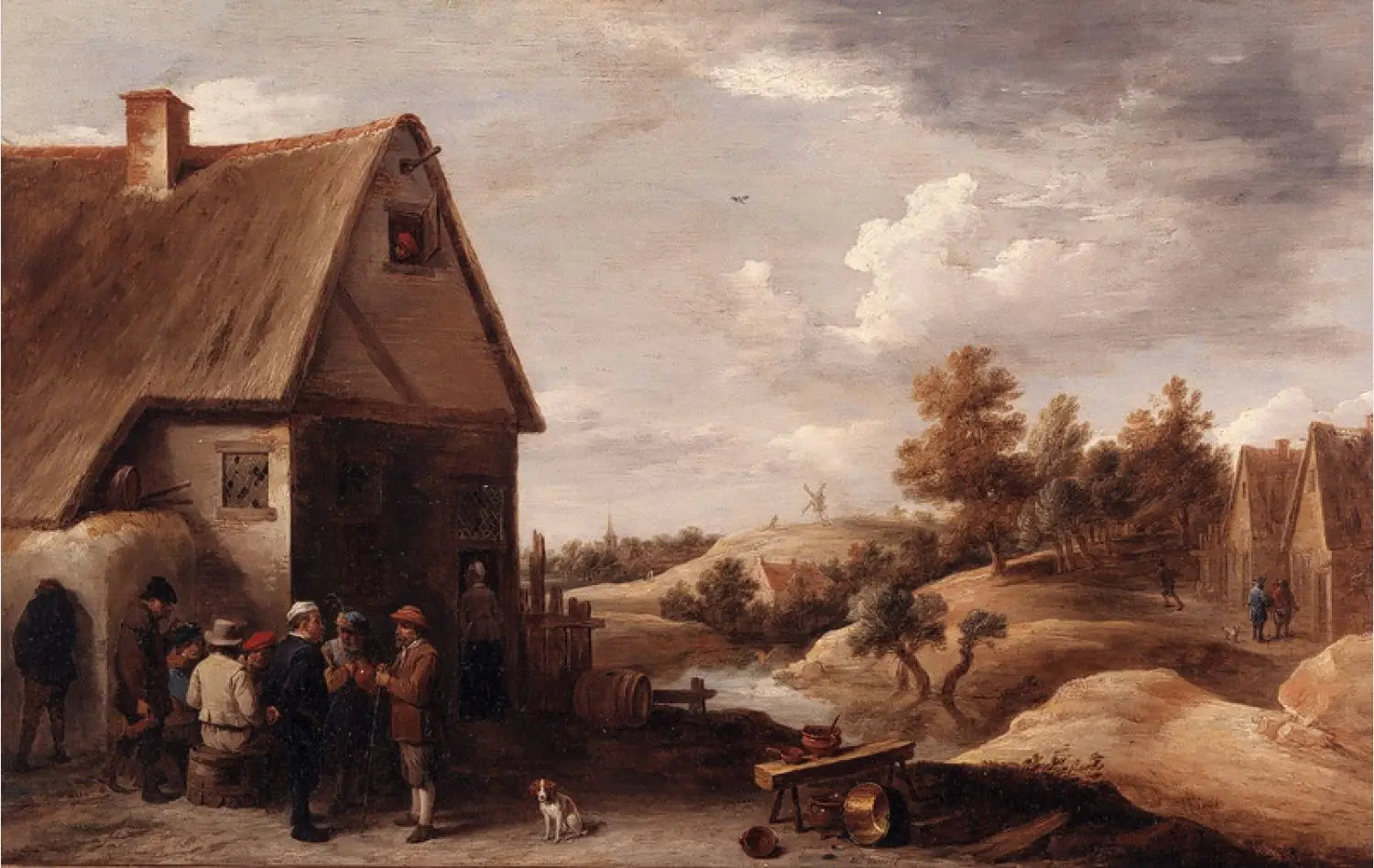 Paysage avec personnages devant une maison au toit de paille - David Teniers le Jeune - Alpha Reproduction