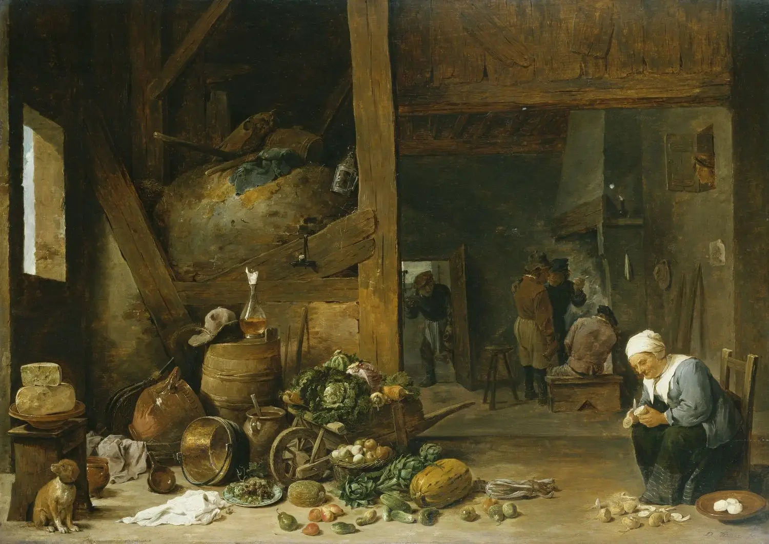 L’intérieur d’une cuisine avec une vieille femme épluchant des navets - David Teniers le Jeune - Alpha Reproduction