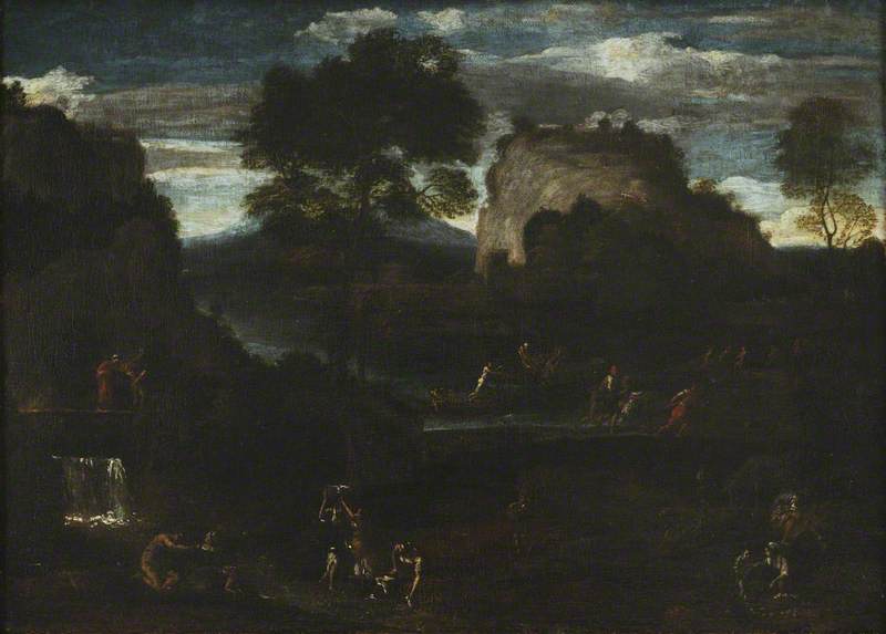 Paysage fluvial avec pêcheurs et lavandières - Domenichino