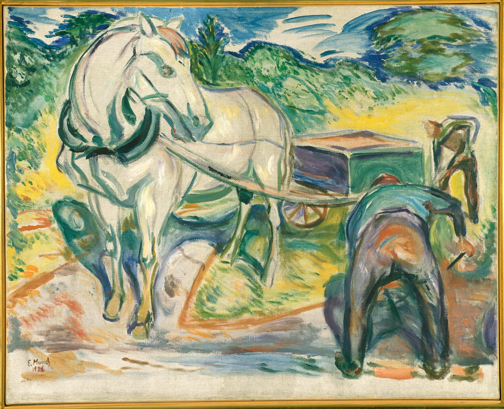 Reproduction du tableau « Hommes creusant avec cheval et charriot - Edvard Munch » par Alpha Reproduction en peinture à l’huile