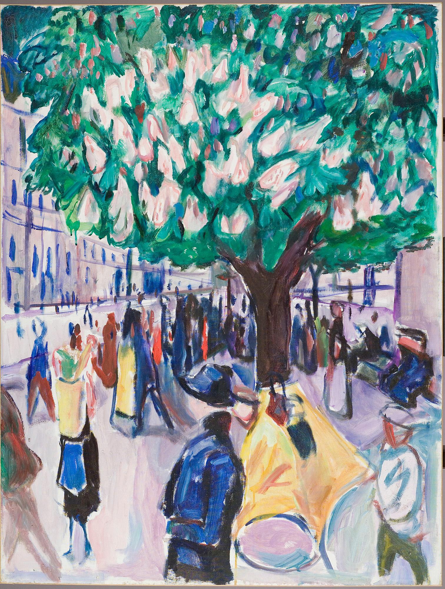 Reproduction du tableau « rue avec châtaignier en fleur - Edvard Munch » par Alpha Reproduction en peinture à l’huile