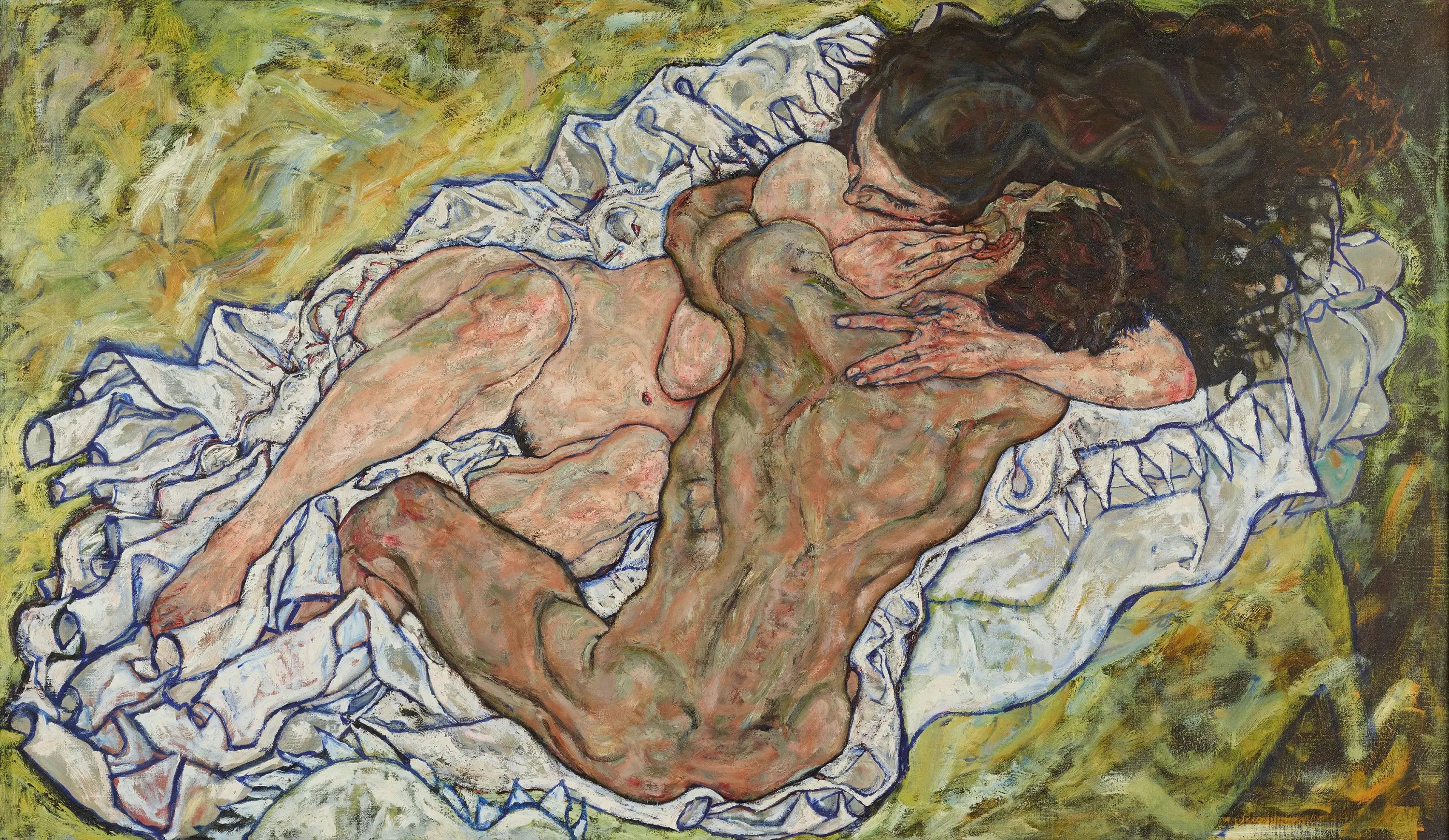 Reproduction du tableau « L'Étreinte - Egon Schiele » par Alpha Reproduction en peinture à l’huile