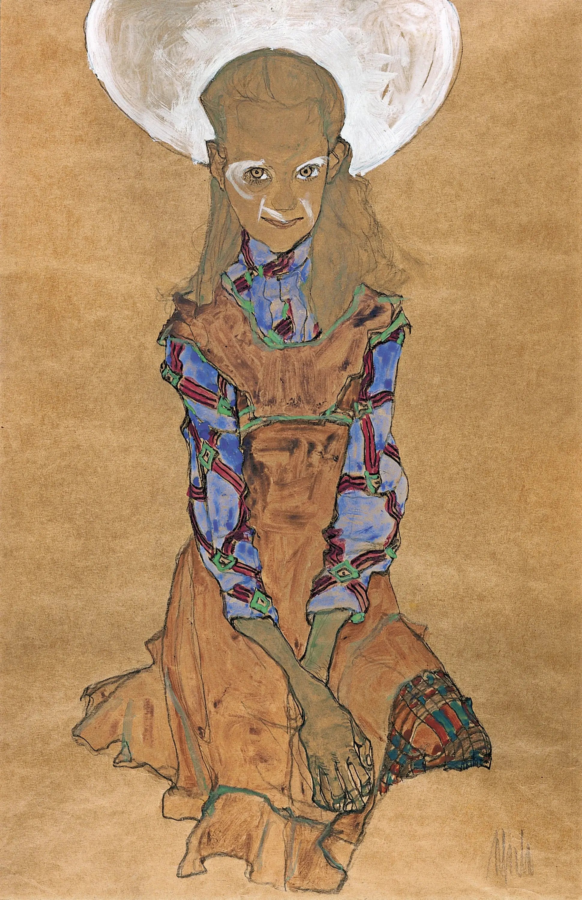 Reproduction du tableau « Fille assise (Poldi Lodzinsky) - Egon Schiele » par Alpha Reproduction en peinture à l’huile