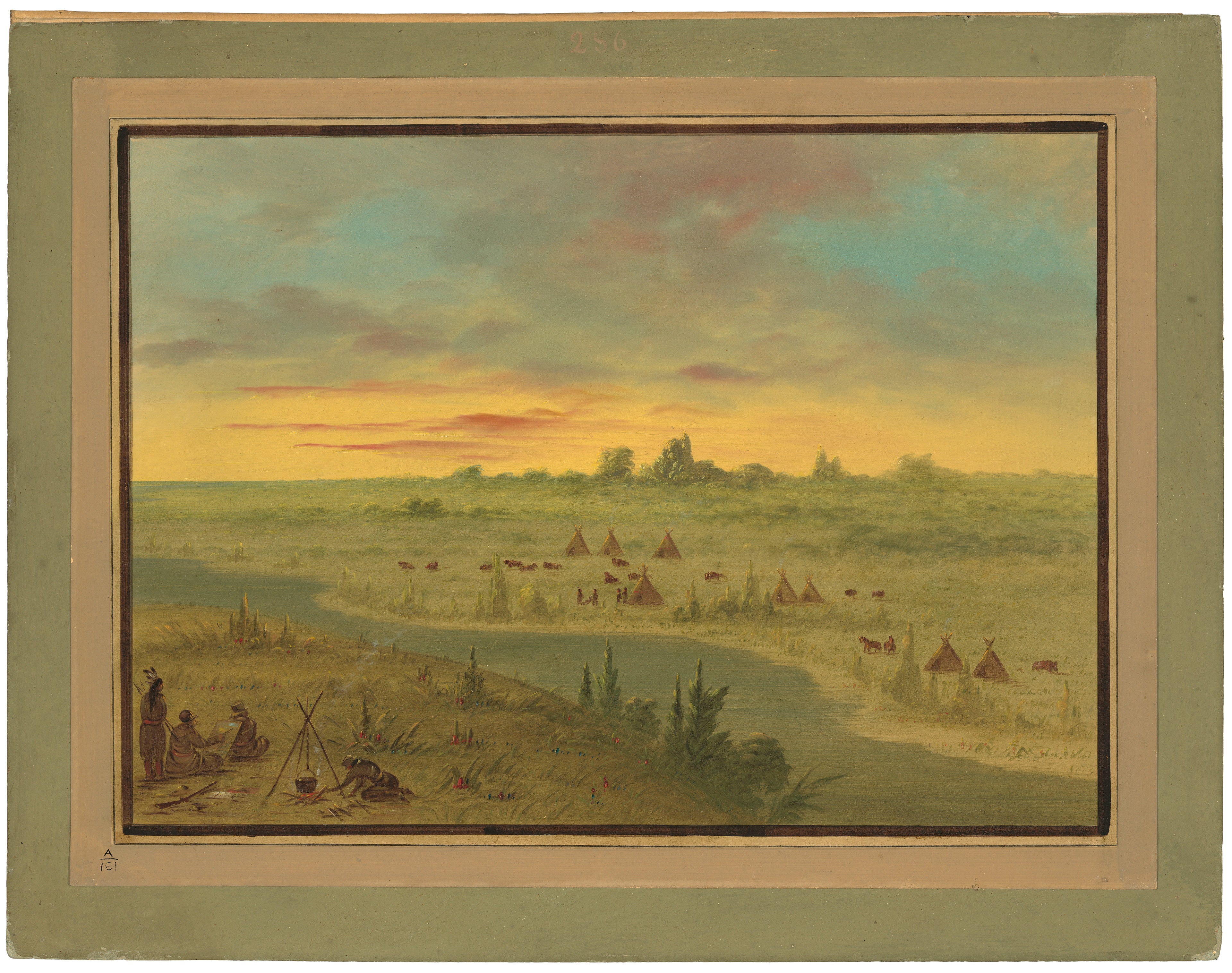 Campement des Indiens Pawnee au coucher du soleil - George Catlin