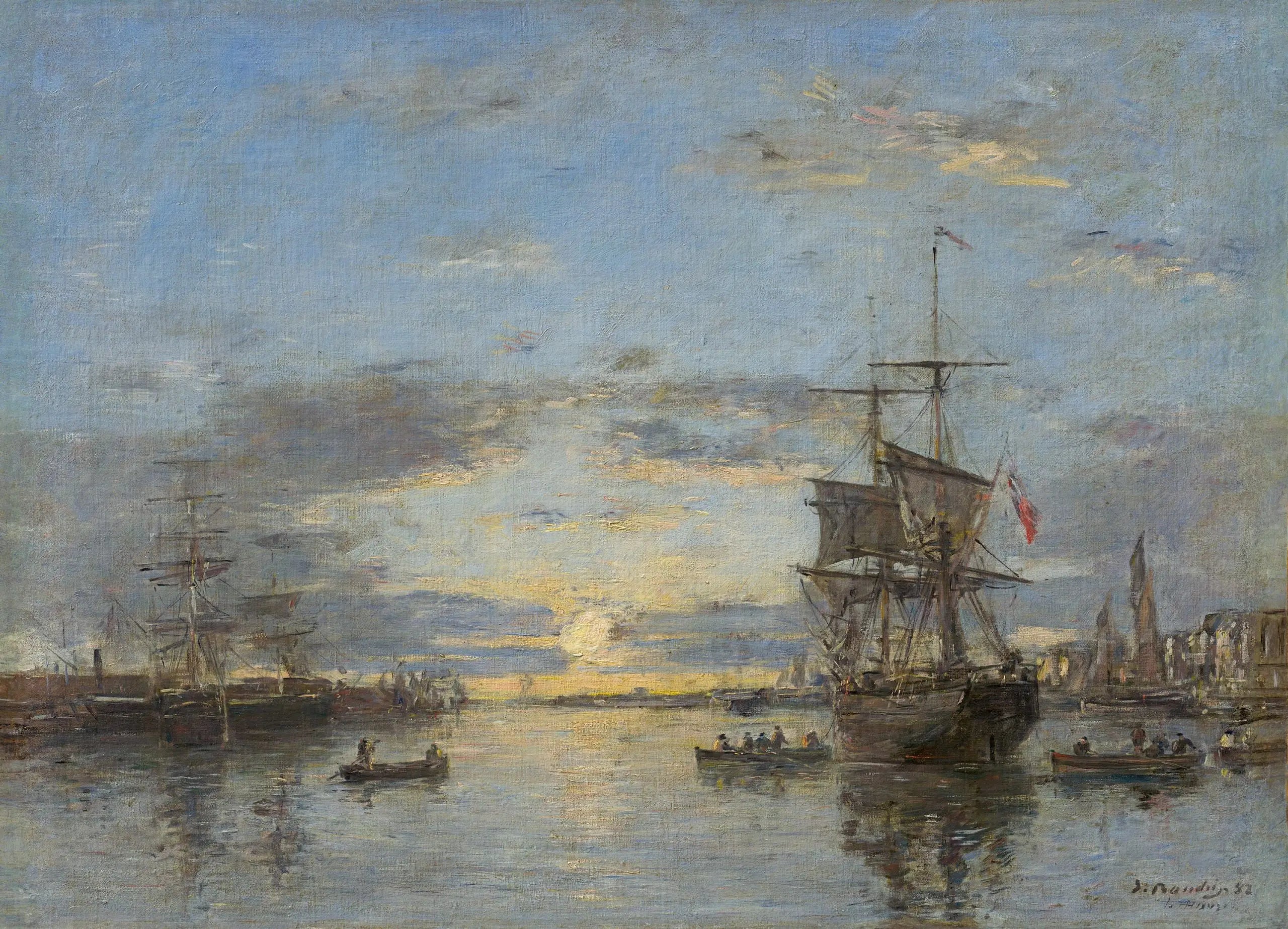 Reproduction du tableau « Le Havre : l'avant-port au coucher du soleil - Eugène Boudin » par Alpha Reproduction en peinture à l’huile