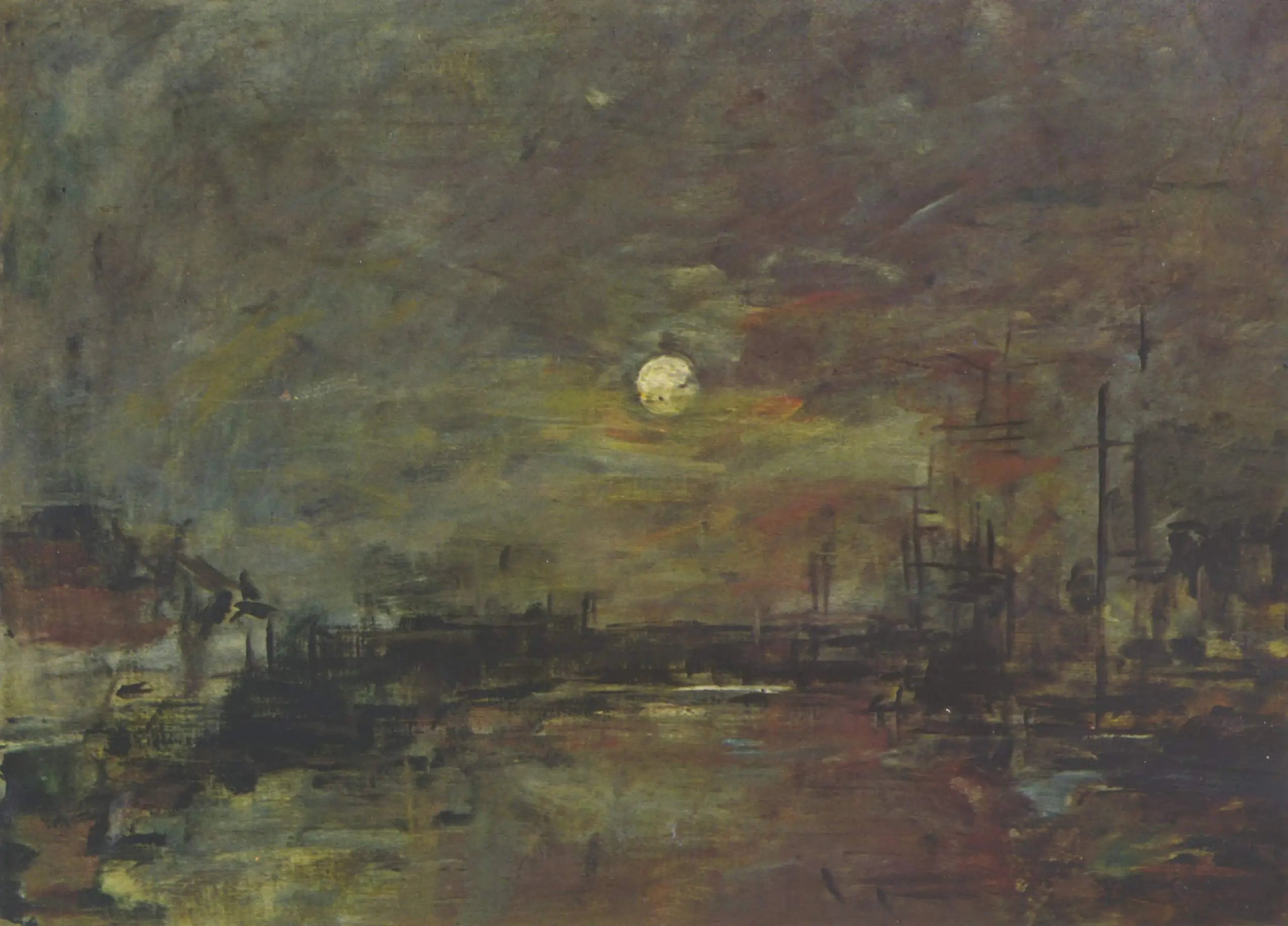 Reproduction du tableau « Crépuscule sur le bassin du Commerce au Havre - Eugène Boudin » par Alpha Reproduction en peinture à l’huile