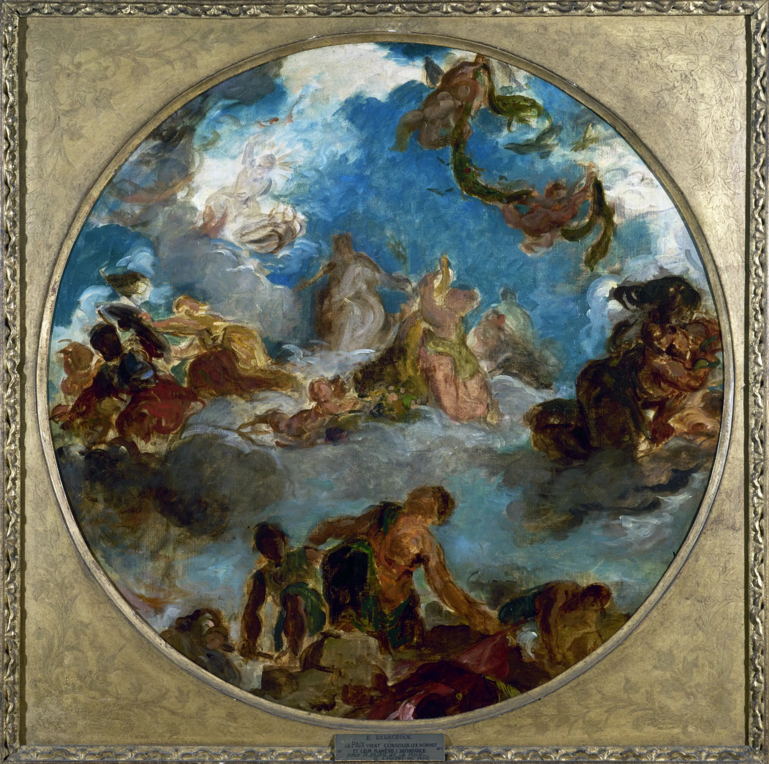 Reproduction du tableau « Esquisse pour le salon de la Paix à l'Hôtel de Ville de Paris. La Paix vient consoler les hommes et leur ramène l'abondance - Eugène Delacroix » par Alpha Reproduction en peinture à l’huile