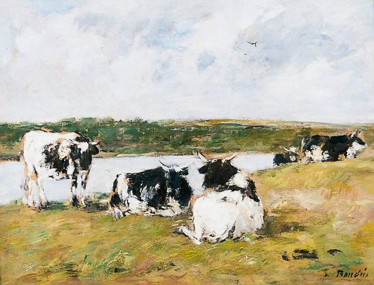 Reproduction du tableau « Vaches au bord d'une rivière - Eugène Boudin » par Alpha Reproduction en peinture à l’huile