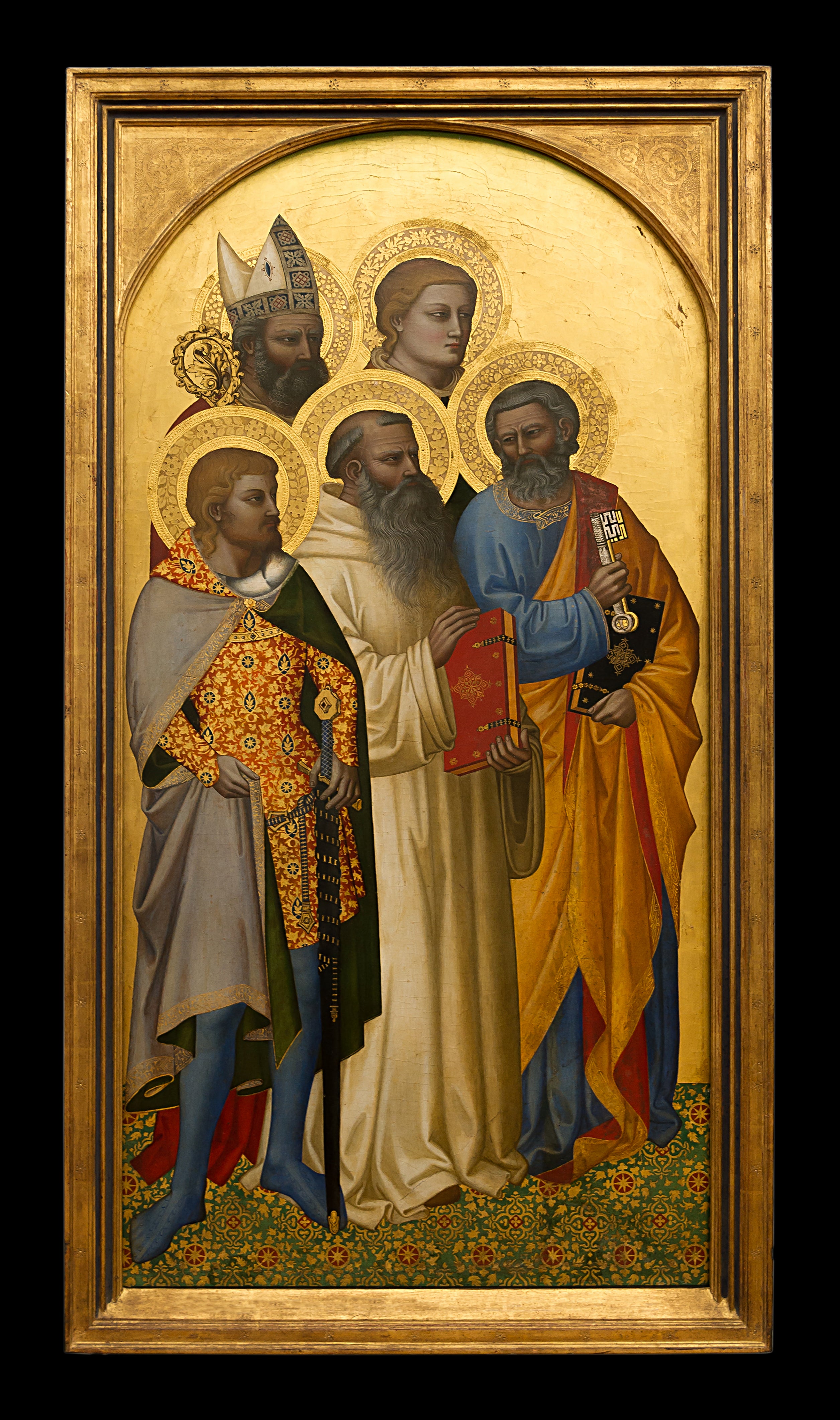 les Saints Pierre, Benoît, Julien (?), Etienne (?) et un saint évêque (Nicolas de Bari ?). - Nardo di Cione