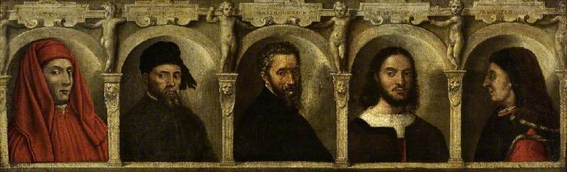 Portraits de cinq artistes, Giotto, Donatello, Michel-Ange, Raphaël et Brunelleschi - Francesco Salviati
