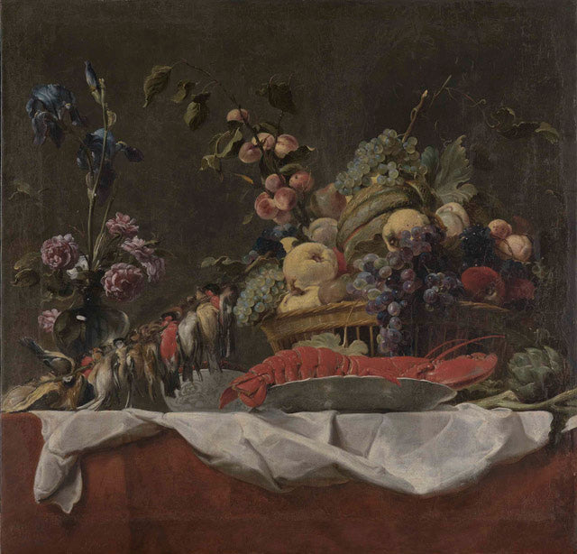 Nature morte avec oiseaux morts, légumes et fruits sur une table, et un homard sur un plat - Frans Snyders