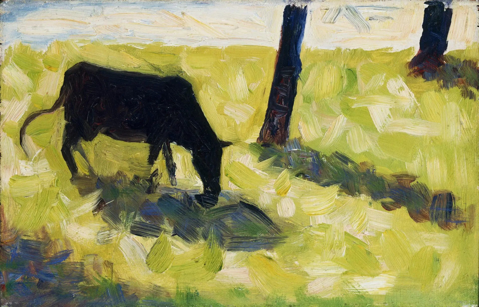 Reproduction du tableau « Vache noire dans un pré - Georges Seurat » par Alpha Reproduction en peinture à l’huile