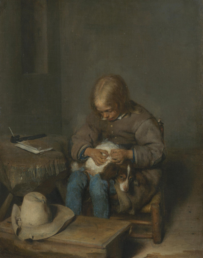 Un garçon enlève les puces d'un chien - Gerard ter Borch