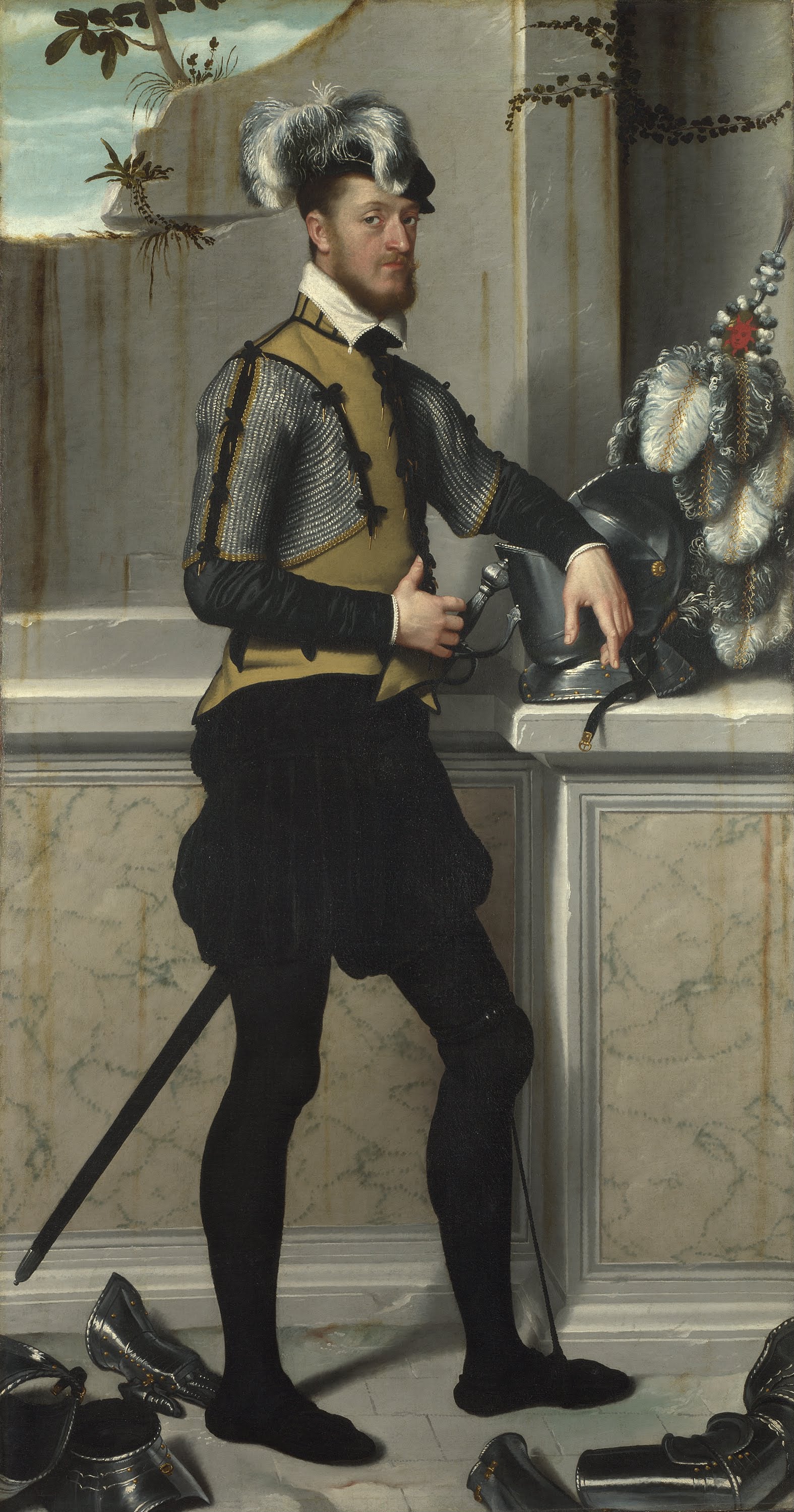 Un chevalier avec son casque de joute (le comte Faustino Avogardo (?)) - Giovanni Battista Moroni