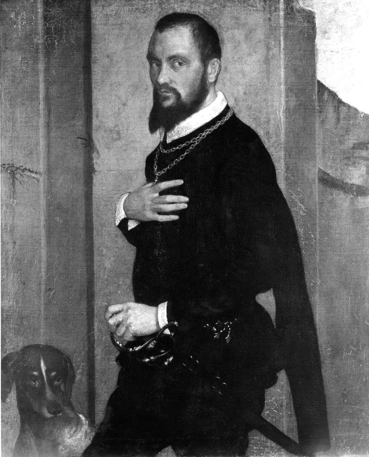 Portrait d'un gentleman avec un chien - Giovanni Battista Moroni