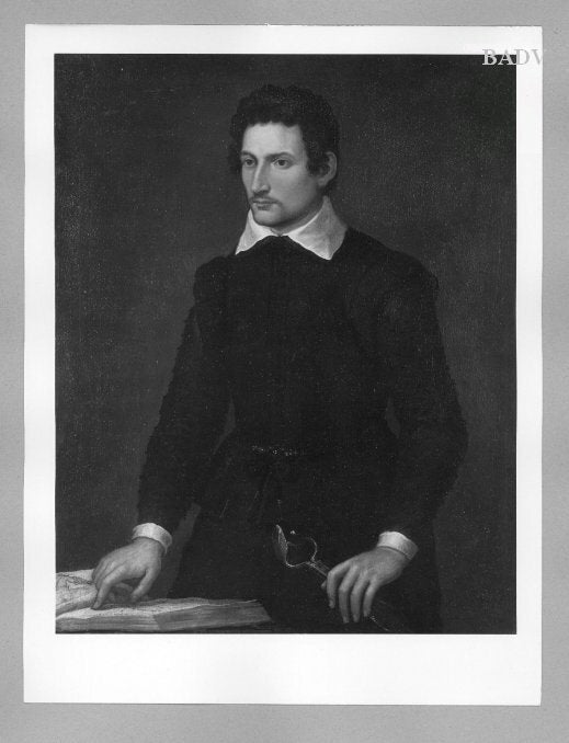 Portrait d'un homme avec instrument + livre - Giovanni Battista Moroni