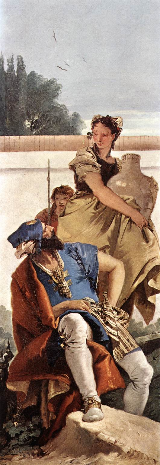 Reproduction du tableau « Homme assis, femme avec Jar, et garçon - Giovanni Battista Tiepolo » par Alpha Reproduction en peinture à l’huile