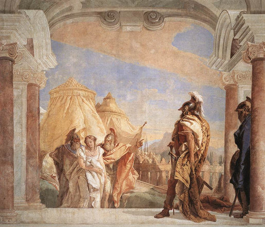 Reproduction du tableau « Eurybates et Talthybios mènent Briseis à Agamemnon - Giovanni Battista Tiepolo » par Alpha Reproduction en peinture à l’huile
