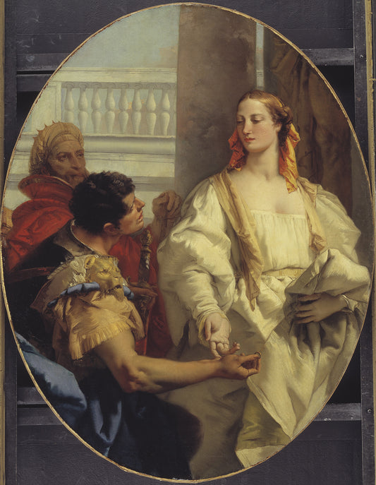 Reproduction du tableau « Latinus offrant sa fille Lavinia à Aeneas en mariage - Giovanni Battista Tiepolo » par Alpha Reproduction en peinture à l’huile