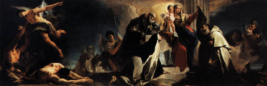 Reproduction du tableau « La Vierge du Carmel et les âmes du Purgatoire - Giovanni Battista Tiepolo » par Alpha Reproduction en peinture à l’huile