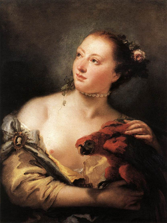 Reproduction du tableau « Jeune femme au perroquet - Giovanni Battista Tiepolo » par Alpha Reproduction en peinture à l’huile