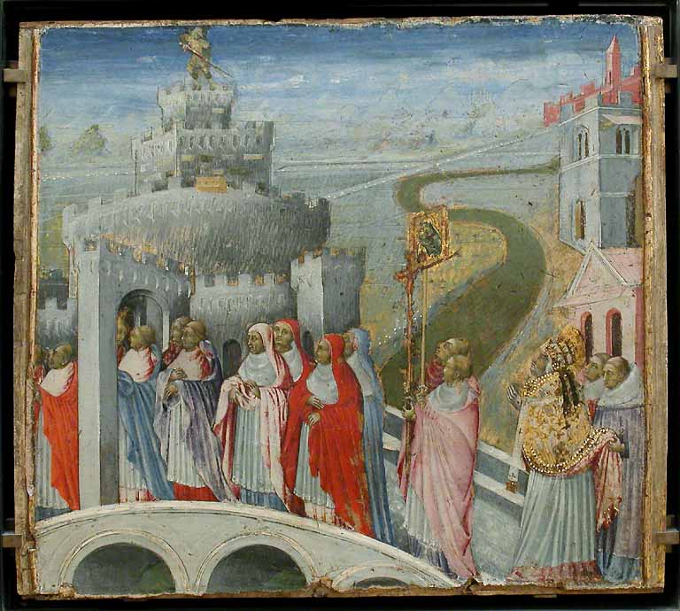 La Procession de saint Grégoire au château Saint-Ange - Giovanni di Paolo