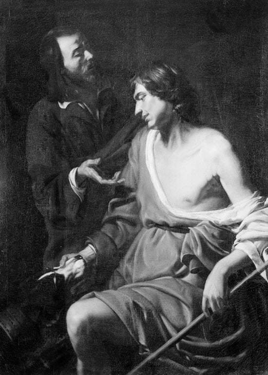 Personne assise en conversation Une personne debout - Jusepe de Ribera