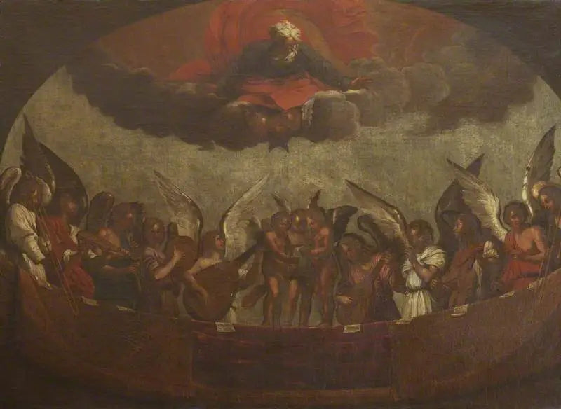 Un chœur d’anges chantant et jouant des instruments de musique avec Dieu le Père au-dessus - Guido Reni - Alpha