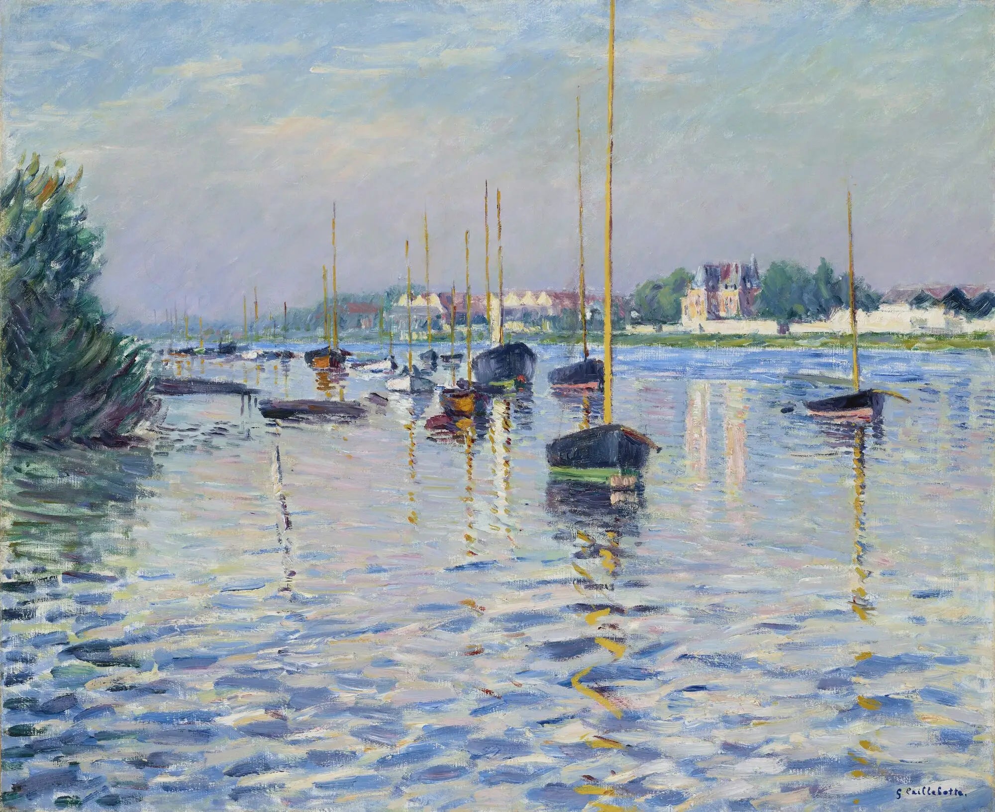 Reproduction du tableau « Bateaux au mouillage sur la Seine à Argenteuil - Gustave Caillebotte » par Alpha Reproduction en peinture à l’huile
